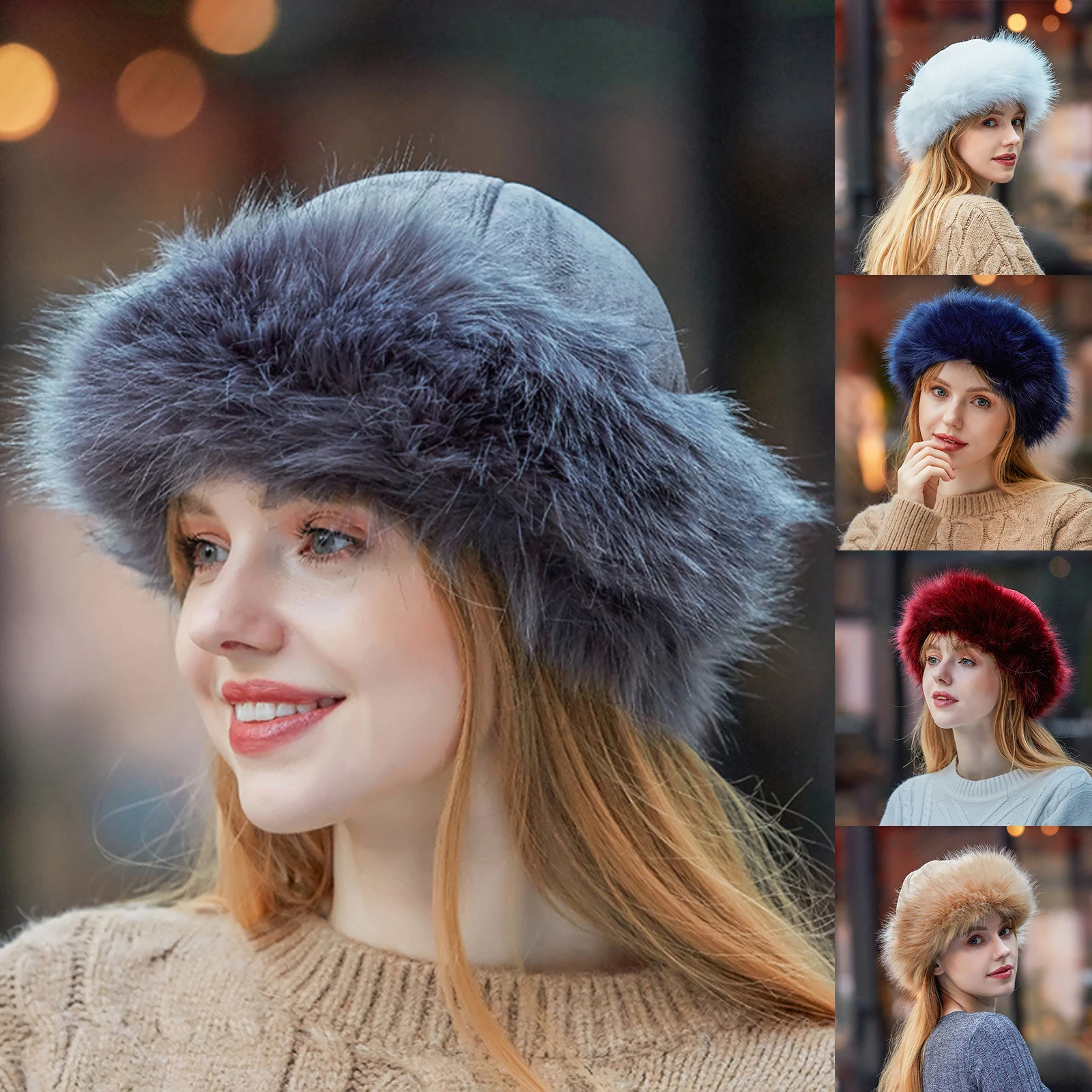 Thicken Warm Russian Winter Ski Hat Men Women Winter Faux Fur Suede Fluffy Beanie Fashion Ear Protector Snow Cap - Image 3