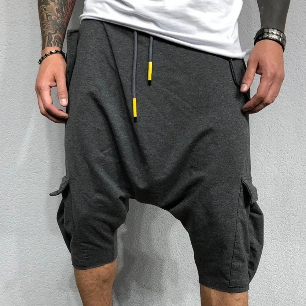 2021 Summer Harem Multi-pockets Shorts Harem Pants Adjustable Micro-elastic Soft Cotton Blend Low Crotch Cargo Trousers for Summ - Image 6