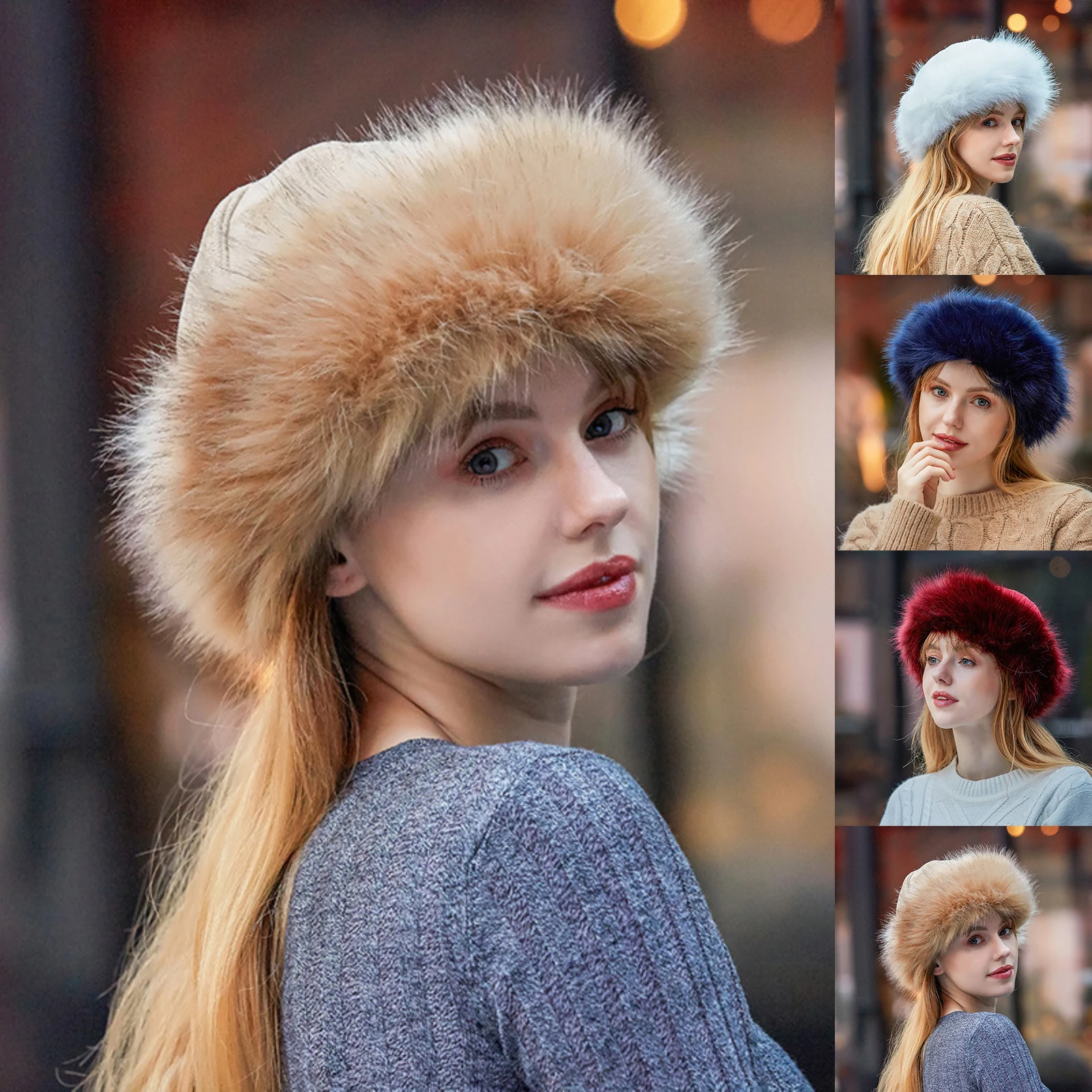 Thicken Warm Russian Winter Ski Hat Men Women Winter Faux Fur Suede Fluffy Beanie Fashion Ear Protector Snow Cap - Image 2