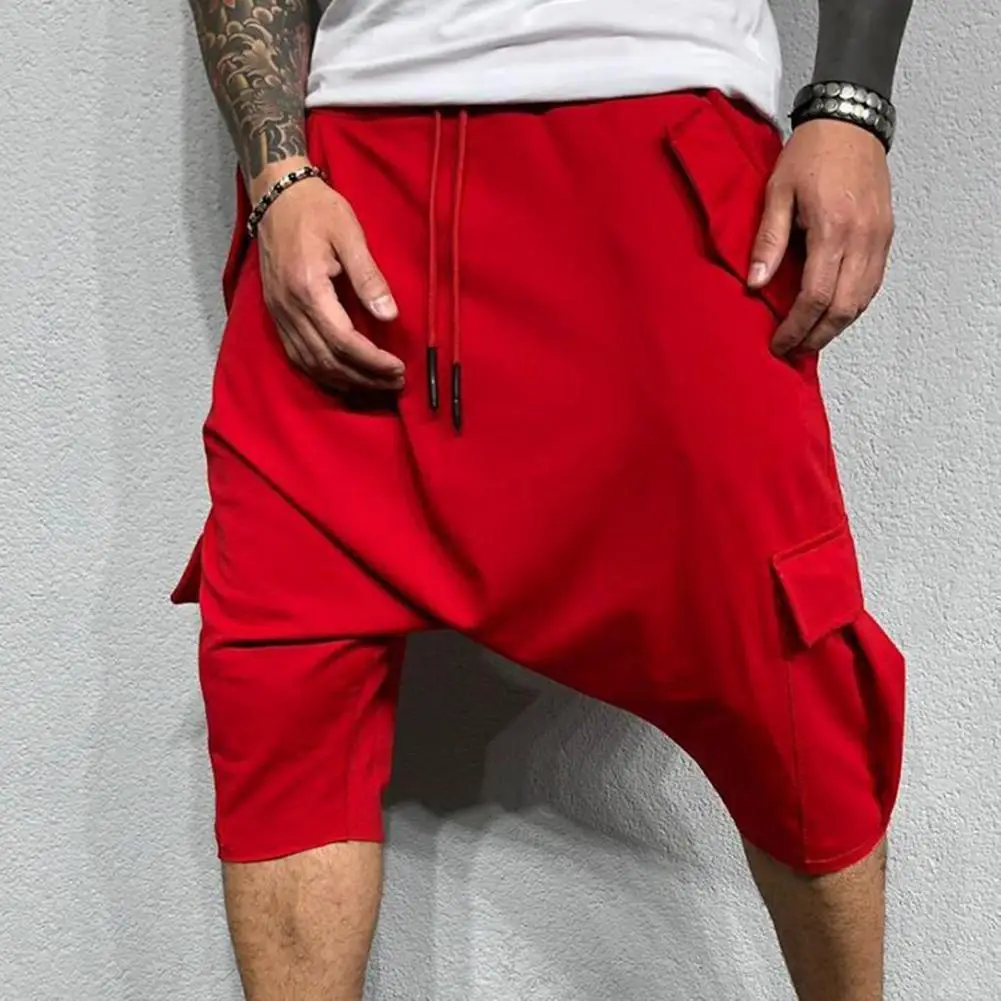 2021 Summer Harem Multi-pockets Shorts Harem Pants Adjustable Micro-elastic Soft Cotton Blend Low Crotch Cargo Trousers for Summ - Image 3