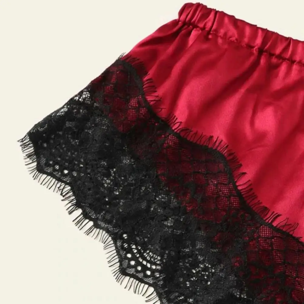 Spaghetti Strap Shorts Women Sleepwear Set Elastic Solid Color Female Camisole Shorts Lace Women Sleepwear Set - Image 5